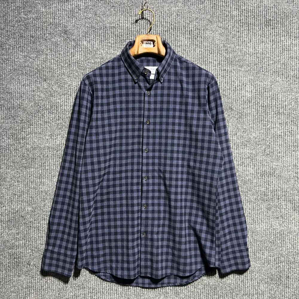 Mizzen+Main Button Down Shirt Mens Medium Blue Gingham Trim Fit Performance Long